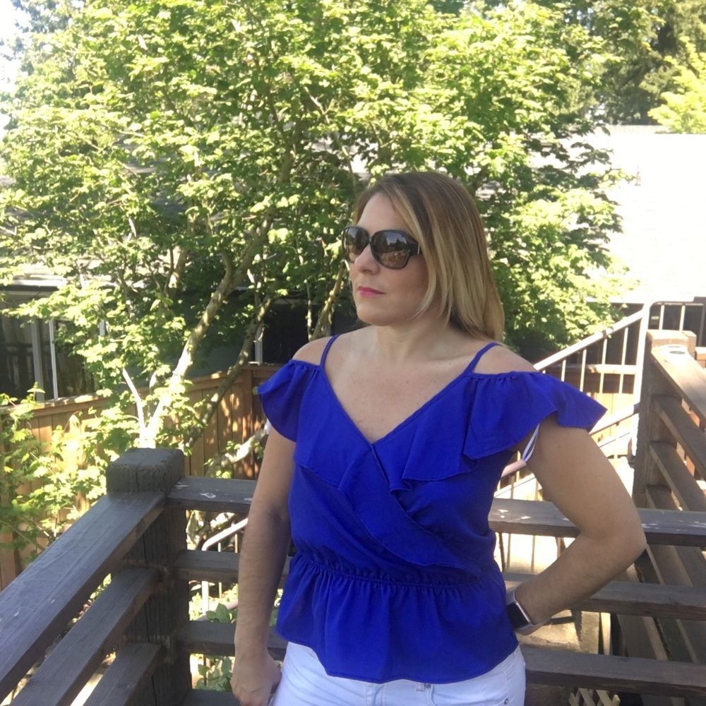 Blue Ruffled Off The Shoulder Top